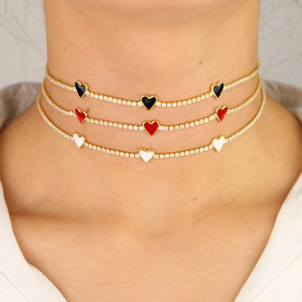 Цепь чокер женская с эмалью очаровательное теннисное ожерелье кубическим