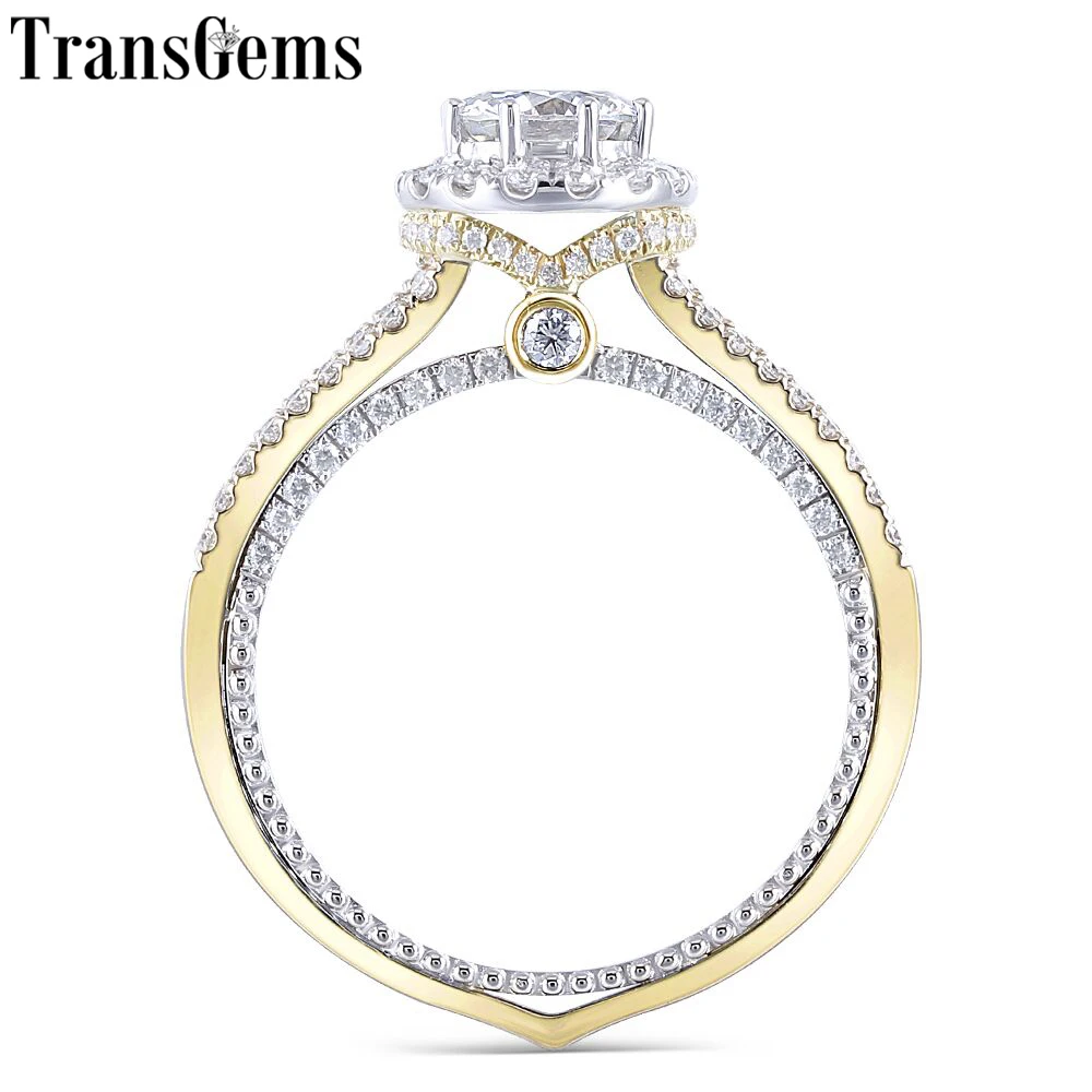 Женское Обручальное Кольцо TransGems 14 K белое и желтое золото 1ct 6 5 мм F Color Moissantie