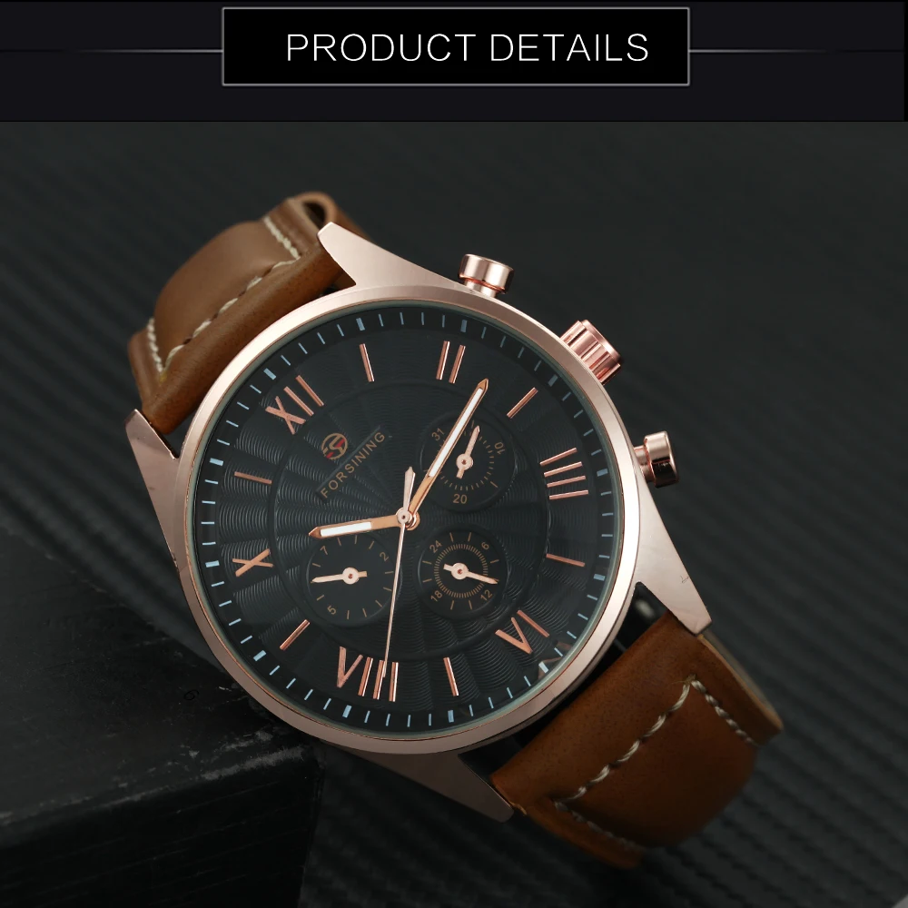 FORSINING Современные автоматические часы мужские Модные механические наручные три