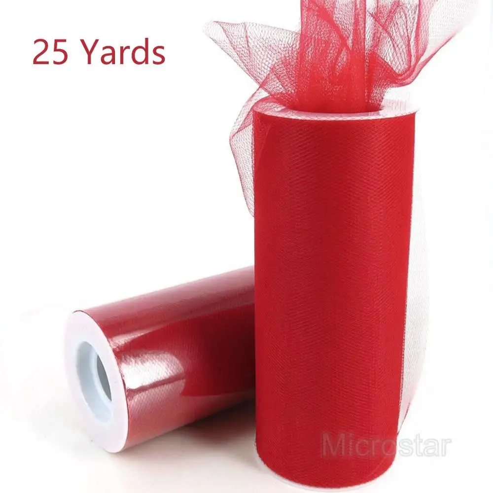 25yards red FENGRISE Блестящий рулон тюля с блестками 10 25 ярд 15 см катушка пачка Свадебная отделка органзы лазер DIY ремесло день рождения поставки - Цвет: 25yards red