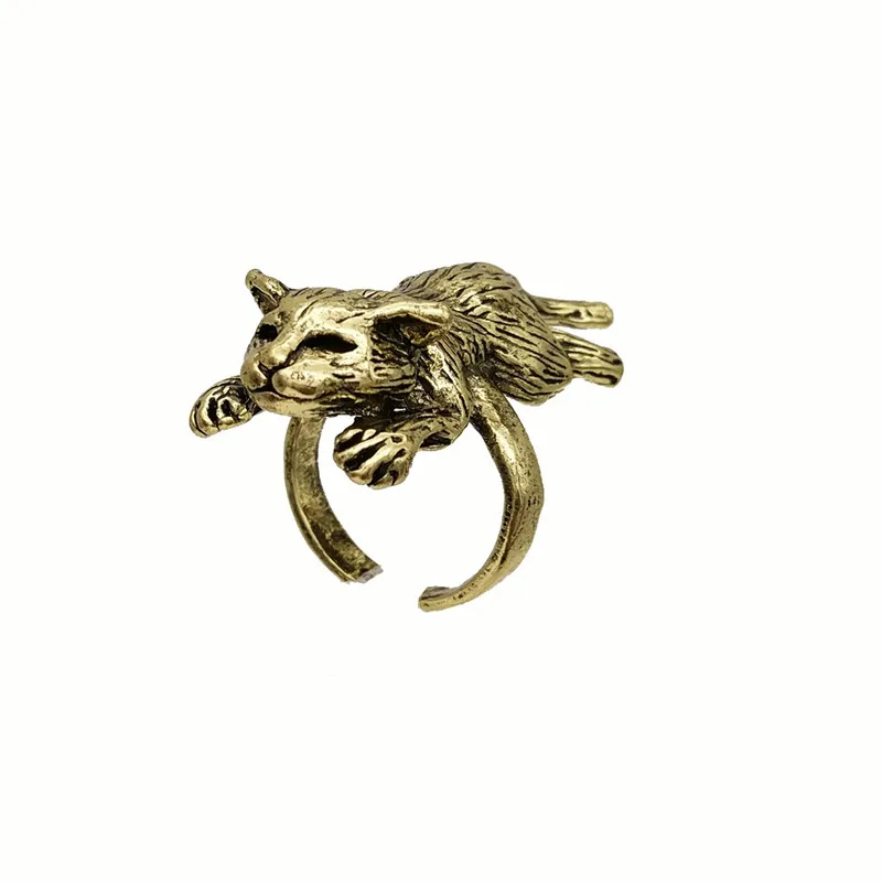 

Wholesale Trendy Vintage Adjustable 3D Animal Ring Cute Retro Sleeping Cat Ring For Women Men Pet Cat Jewellery Finger Gift