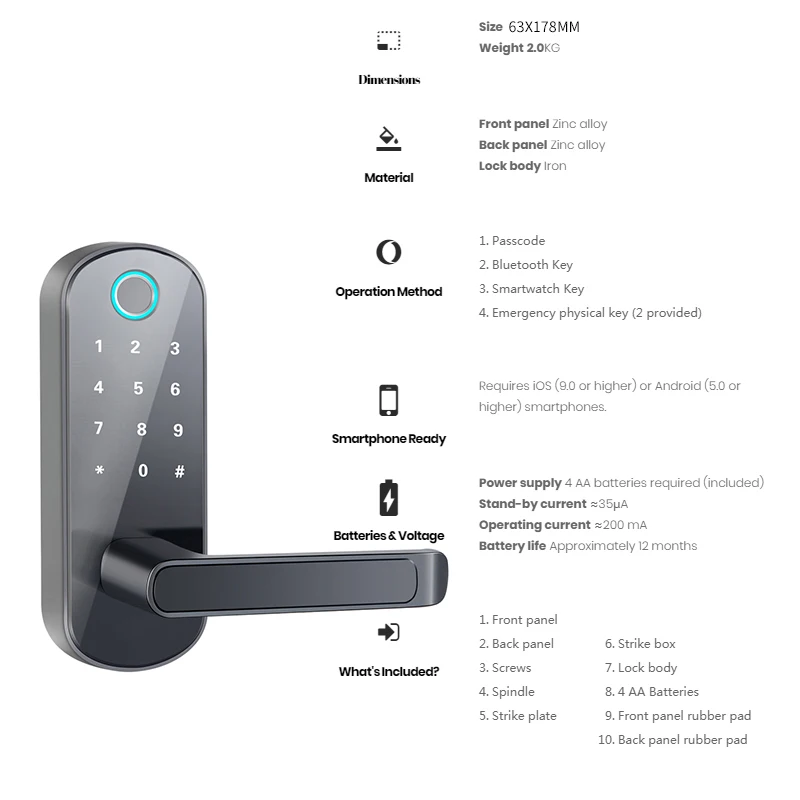 Умный дверной замок KPIOCCOK с 3D сканированием отпечатков пальцев Bluetooth TT приложение