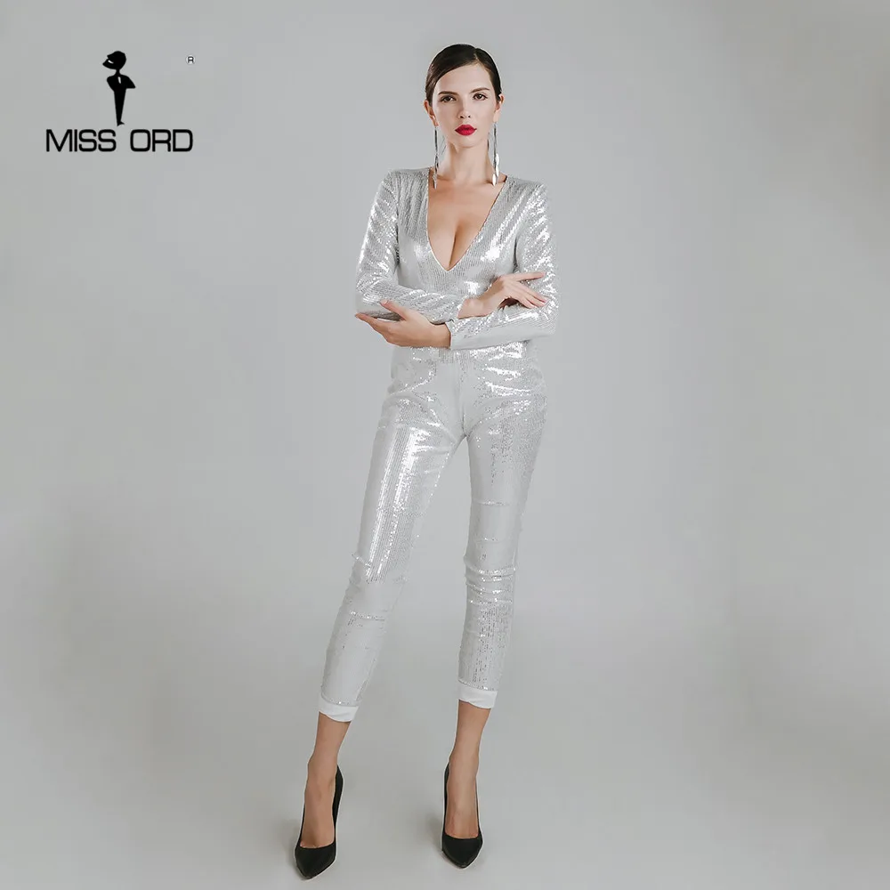 Комбинезон Missord FT4784 с длинным рукавом и блестками 2020|sequin jumpsuit|long sleeve jumpsuitlong sexy