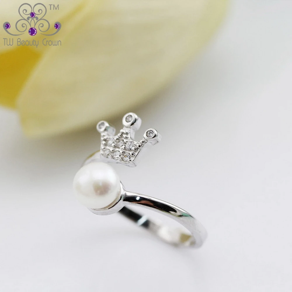 Женское кольцо из серебра 925 пробы с натуральным пресноводным жемчугом|crown rings for
