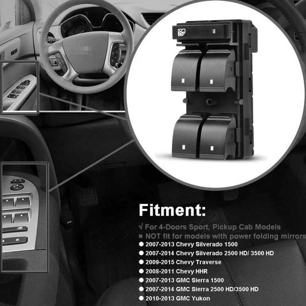 Главный переключатель управления окном для Chevy Silverado 2007 2013 GMC Sierra Traverse HHR 1500 2500HD 3500HD