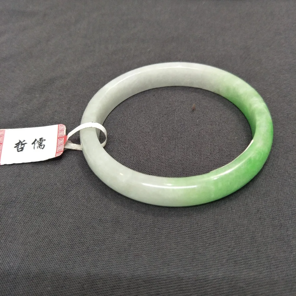 

Send A certificate natural Jadeite bracelets carved light color green color two-color 54-61mm elegant ladies bracelet jewelry gi