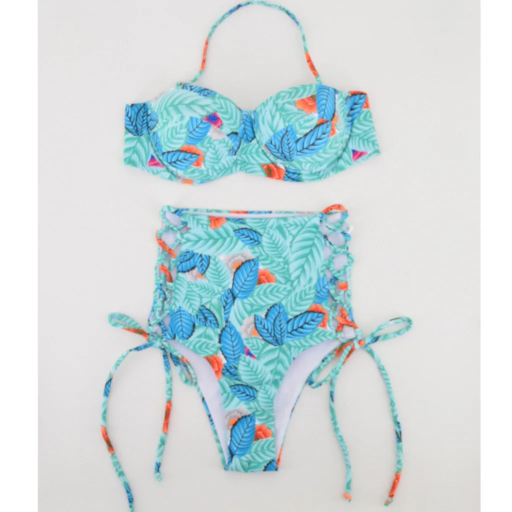 SAGACE 2019 комплект бикини с принтом листьев ремешок для Купальника Бикини раздельный купальник Топ Купальники