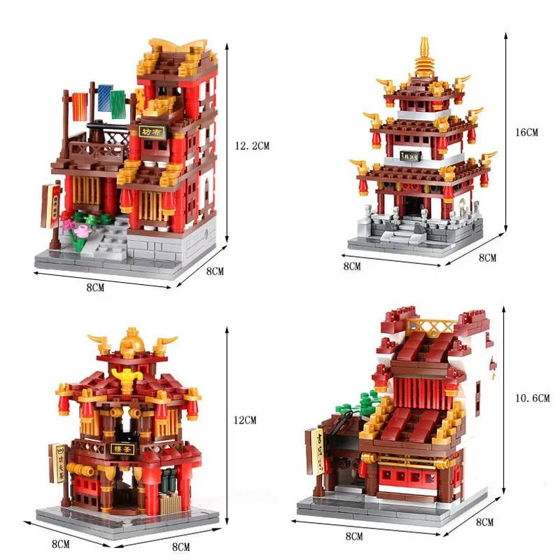 Chinatown City mini street view moc 4в1 Китай Wangjiang башня строительный блок Чайный дом тканевый дом колледж кирпичи коллекция игрушек