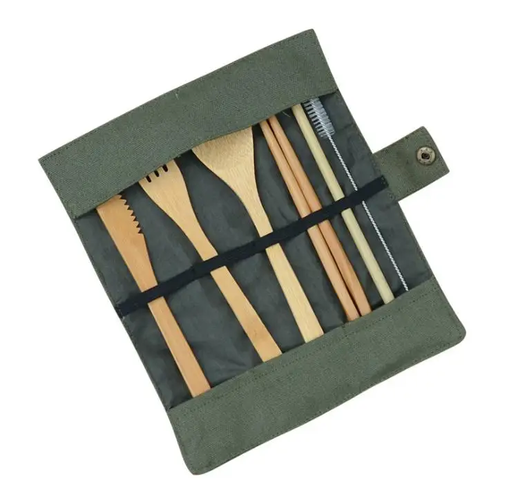 7 stks/set Bestek Set Draagbare Servies Bamboe Theelepel Vork Soep Mes eetstokjes outdoor reizen | Дом и сад