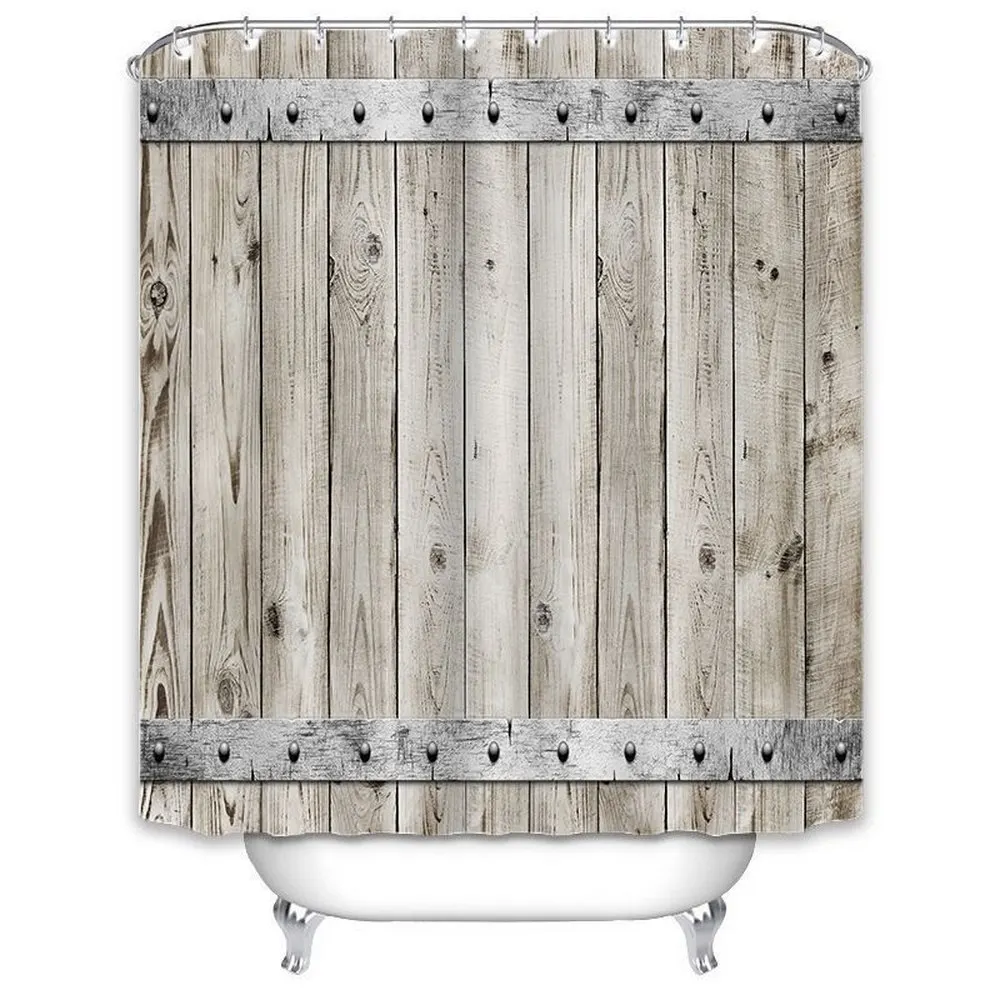 Wood Shower Curtain 200X200 Mat Vintage Decorative Waterproof Polyester Fabric Bathroom Curtain Set Home Bath Decor Multi-size