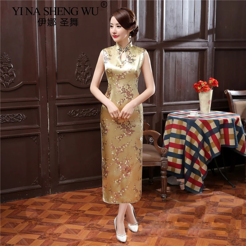 Chinese Traditional Cheongsam Women Silm Dress Long Brocade Sexy Kimono Bride Wedding Performance show Clothes | Тематическая