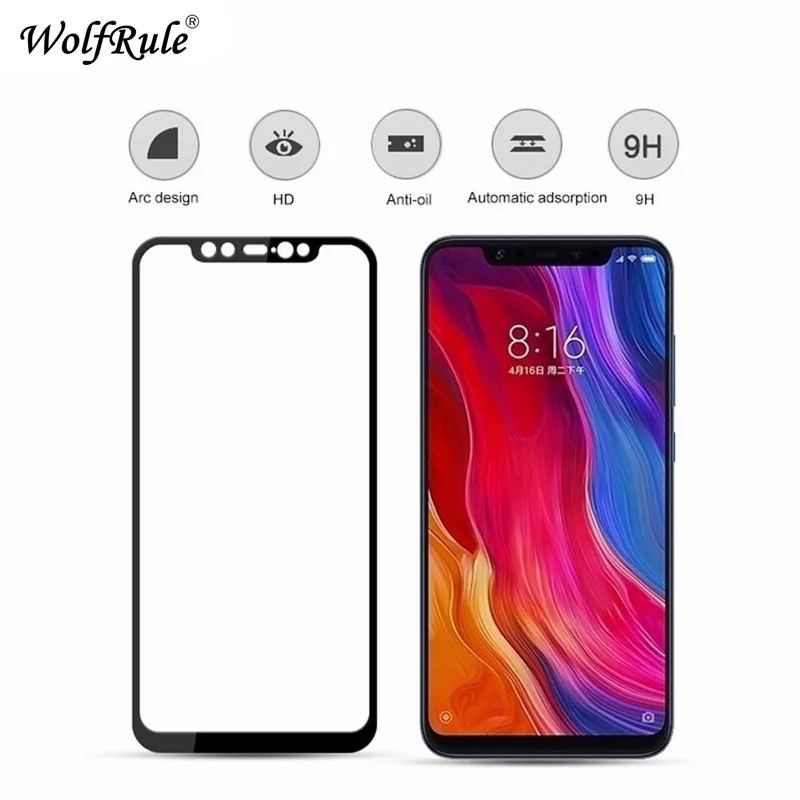 Protector de pantalla para Xiaomi Mi 8, vidrio templado para Xiaomi Mi 8, vidrio de cobertura completa, pel&iacute;cula de tel&eacute;fono, 2 uds.-1