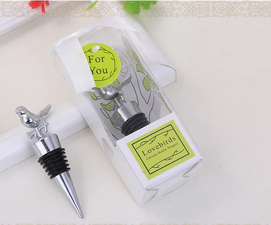 Оптовая продажа 1000 шт Любовь Птица хром бутылка вина пробка свадебный душ