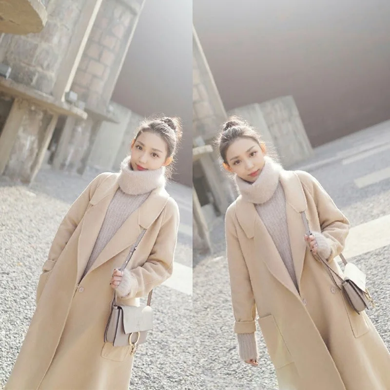 Новинка 2017 года корейский Для женщин Шерстяное Пальто Свободные шерстяные