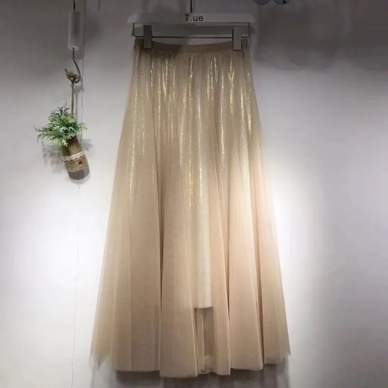 2019 Весна Новое поступление высокое качество металлик Макси Длинные тюлевые юбки