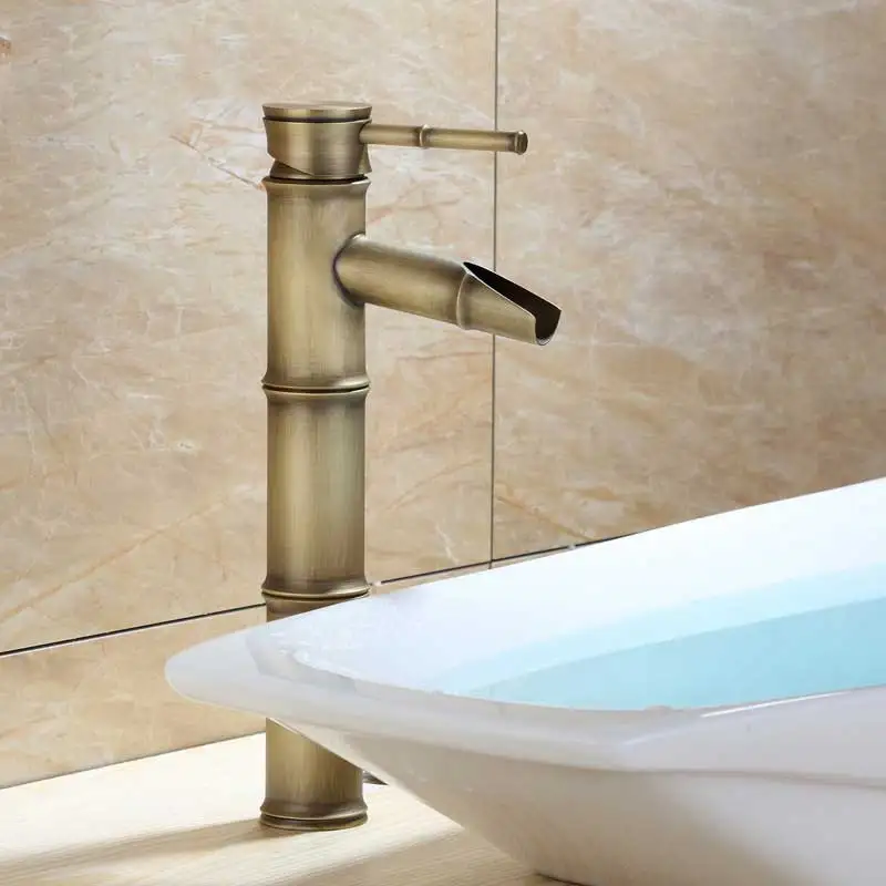 

Bathroom Faucet Brass Basin Faucets Luxury Tap Tall Bamboo Hot Cold Water With Two Pipes Kitchen Outdoor Garden WC Taps