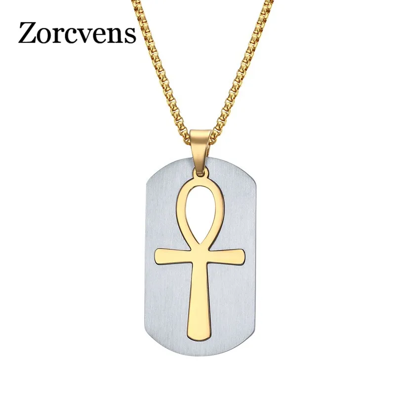 ZORCVENS-collar Ankh extraíble para hombre, colgante de acero quirúrgico, Cruz de la vida, joyería egipcia, Color dorado, la clave del Nilo