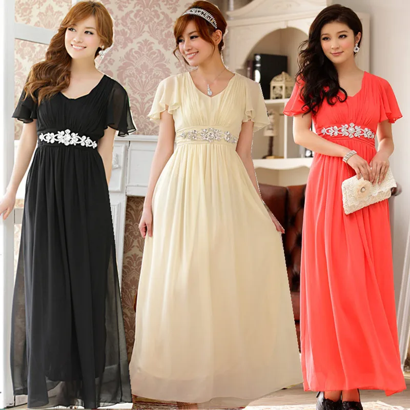 Женское шифоновое платье с кристаллами Элегантное Длинное большого размера L ~ 3XL