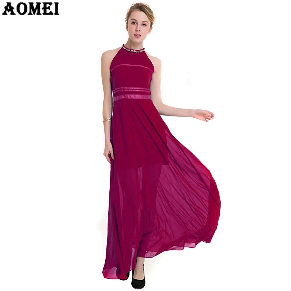 Женское шифоновое макси платье красного и синего цвета с блестками украшения