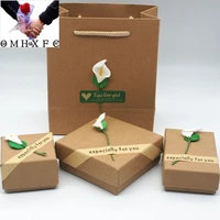 omhxfc wholesale fashion elegant fine brown flower paper pendant bracelet ring packaging accessories jewelry gift box bag gb08