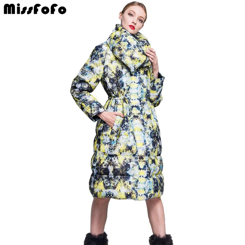 MissFoFo 2018 Новый CLJ пуховик 3d кружевные модные пуховики и парки для женщин зимняя