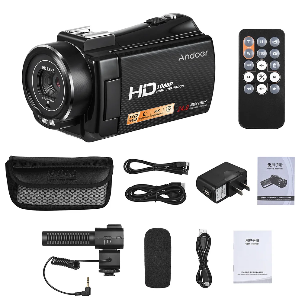 Andoer HDV V7 PLUS 1080P Full HD 24MP Портативная Цифровая видеокамера с дистанционным