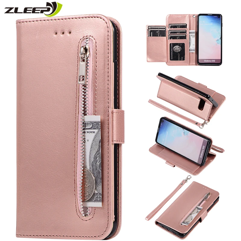 Кожаный чехол на молнии для Samsung Galaxy S21 S20 FE S10 S9 S8 Plus S7 Note 8 9 10 20 Ultra A12 A32 A51 A71 A70