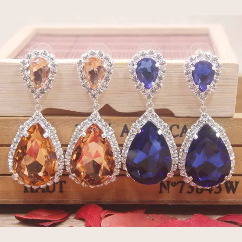 Женские Висячие сережки со стразами в форме капли серьги желтого/синего/красного