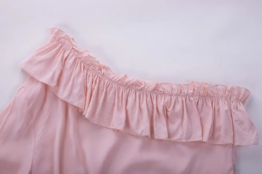 Женское платье с оборками Пляжное мини одним рукавом и наклонным воротником на