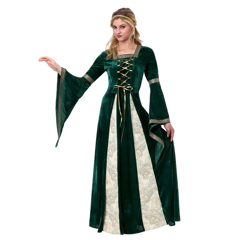 Бежевый Brave Merida Dresses Princess Merida Cosplay Costume Halloween mediaeval Costumes European medieval vintage court queen dress - Цвет: Бежевый