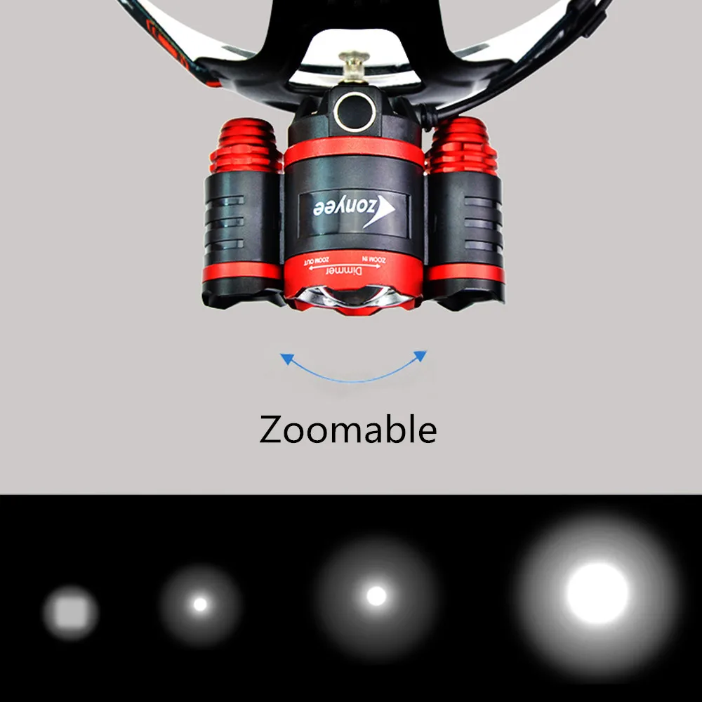 Zonyee светодиодный налобный фонарь 3T6 с перезаряжаемой головкой 10000LM CREE 4 режима +
