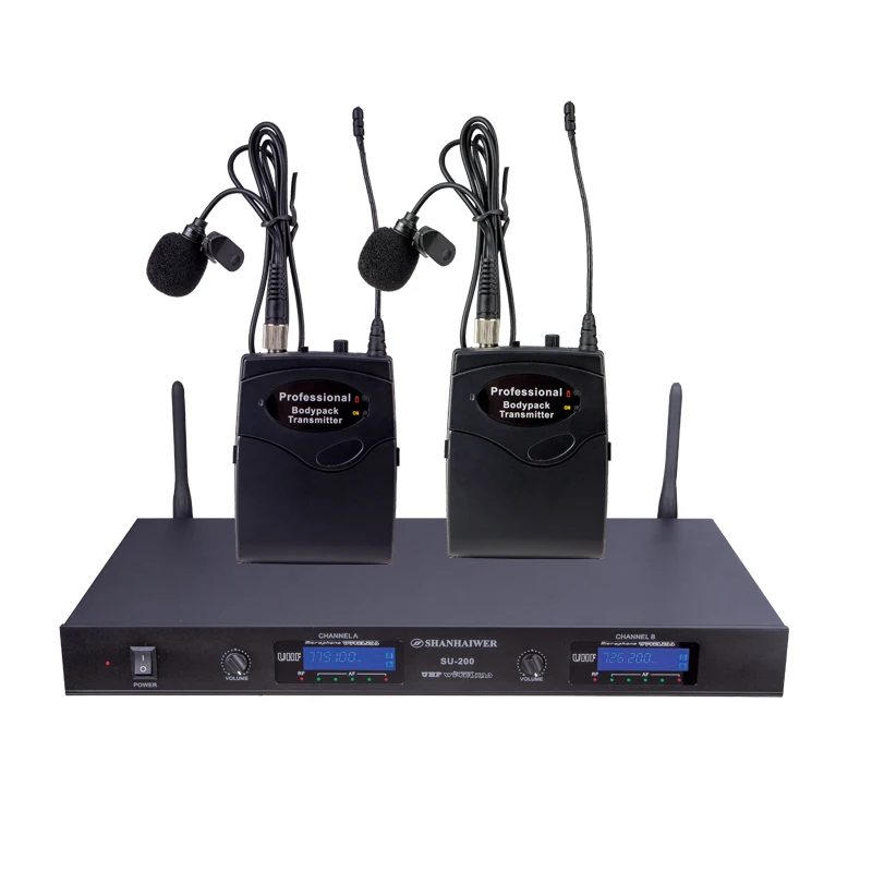 UHF беспроводной микрофон системы с ЖК дисплей и двойной Ручной конденсаторный