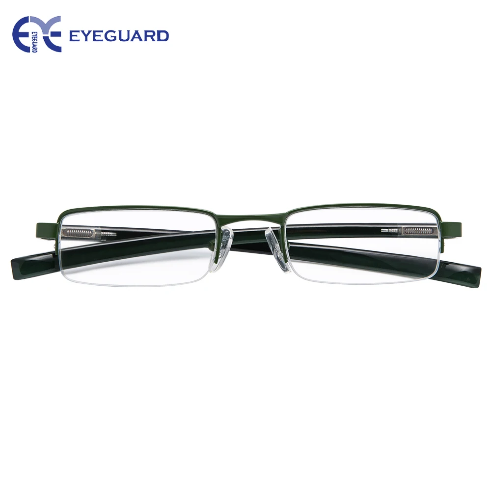 Очки для чтения в металлической оправе мини-размер унисекс Жесткий Чехол зеленый