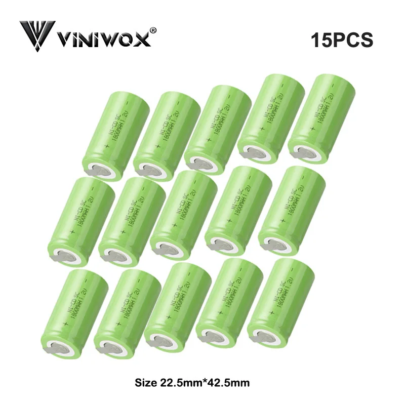 15PCS SC 1800mAh 1,2 V Ni-CD аккумуляторная батарея для робота-аккумулятора Makita Bosch power Tool батарея Subc Cells DIY 14,4 V 18V - Цвет: 15PCS