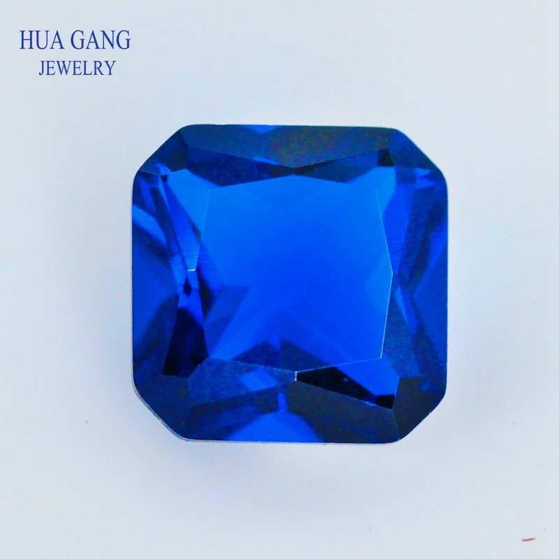 

113# Blue Color Square Octangle Shape Princess Cut Loose Glass Beads Synthetic Gems For Jewelry Size 3x3~15x15mm