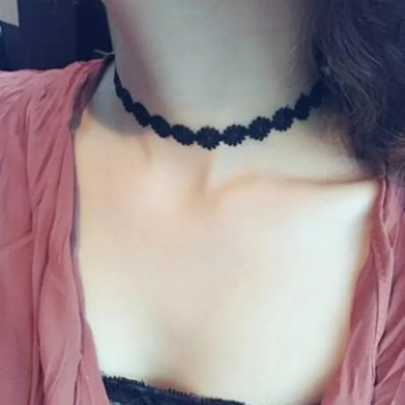 Чёрный бархатный в стиле панк ожерелье чокер женский кружевной воротник Чокеры