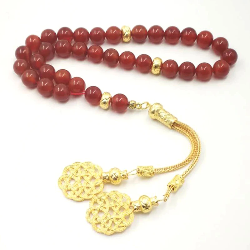 Tasbih натуральный красный Агаты с золотой Tarbazona исламский мусульманский все новое