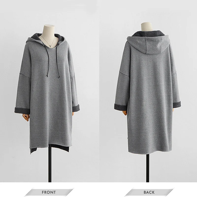 2017 осень зима Для женщин длинные толстовки с капюшоном размера плюс 3Xl 4Xl XXXl