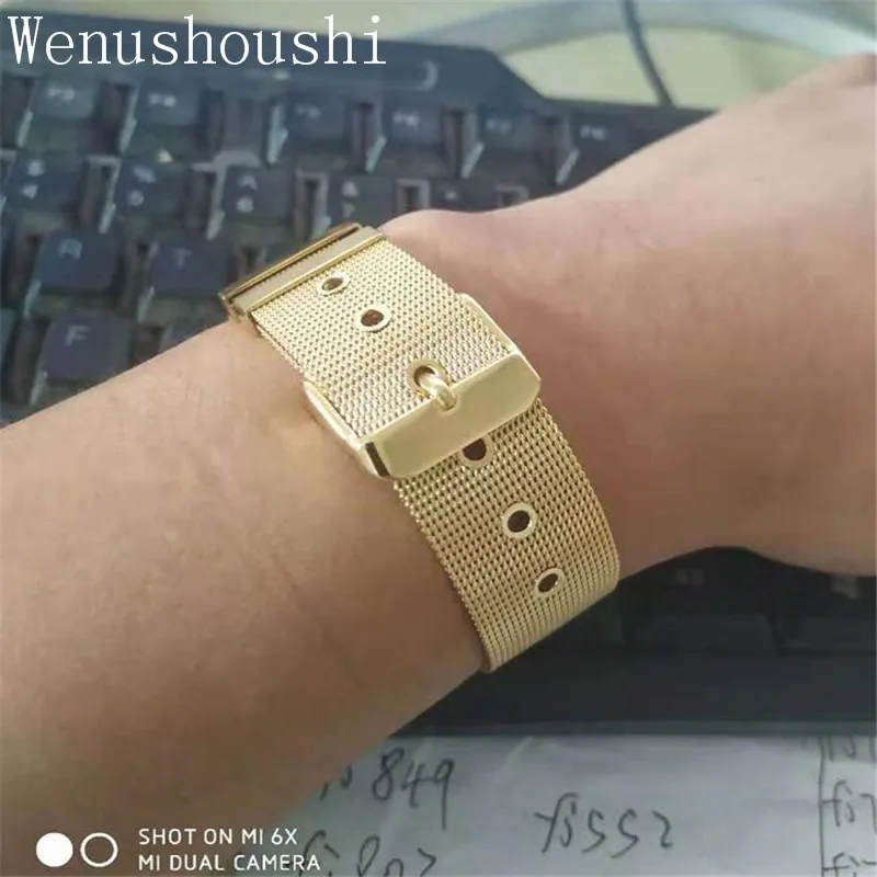 Wenushoushi ширина 1,8 см длина 21 см Нержавеющая сталь ремешок для часов браслеты для женщин золотой цвет титан классический короткий браслет fj168
