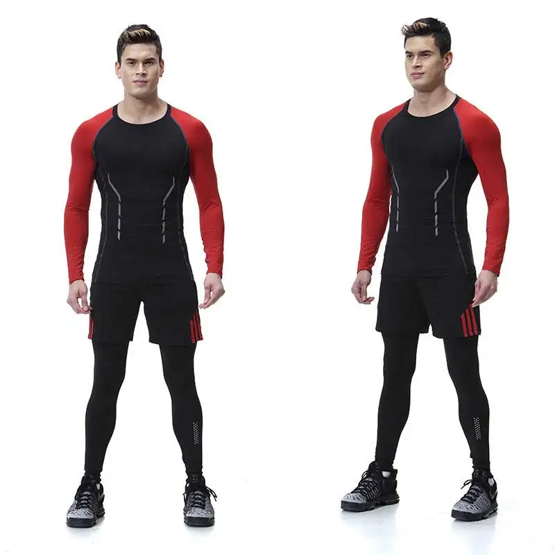 3 шт. мужские спортивные комплекты для фитнеса длинная футболка + леггинсы шорты