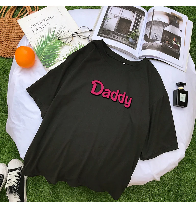 Женские футболки, летняя забавная футболка с надписью «DADDY», Harajuku, Повседневная Уличная одежда, кавайная рубашка большого размера, женская футболка