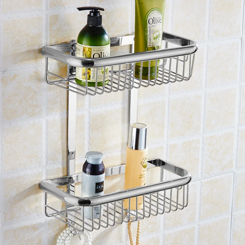 Однослойная/двухслойная полка для ванной комнаты золотистая латунная корзина