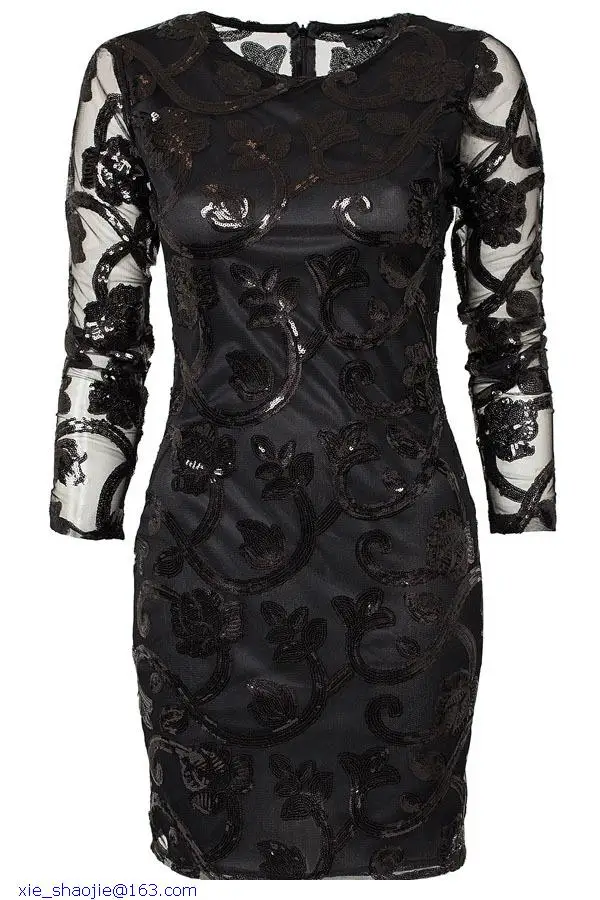 Womens Fashion Clothing 2015 Autumn Mulheres De Vestido Long Sleeve Black Sexy Sequin Bodycon Mini Dress Woman Clothes LC21957 | Женская