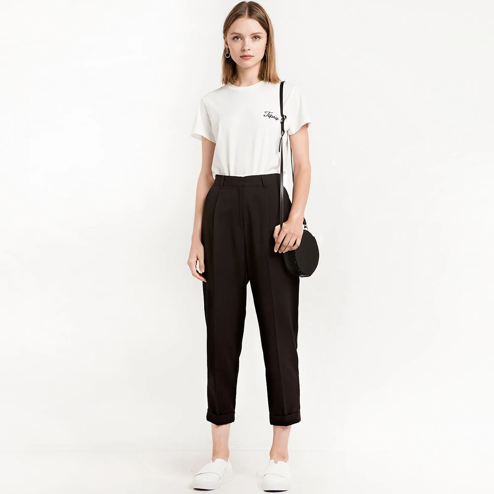 HDY Haoduoyi Fashion Black Women Casual Ankle Length Pants Female High Waist Peg Trousers Wide Legs Lady Loose Bottoms|wide leg|pants femalepeg