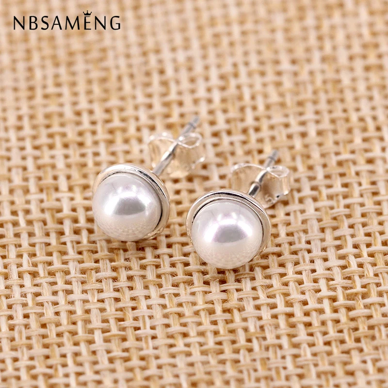 New Original 100% 925 Sterling Silver Elegant Beauty Stud Earrings Freshwater Pearl Brincos Earing Ear For Women Fashion Jewelry | Украшения