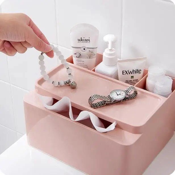 

Desktop Large Tissue Box Household Coffee Table Remote Control Organizer Plastic Paper Napkin Storage Box