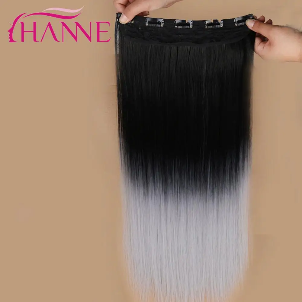 1B light grey HANNE, 24 дюйма, длинные прямые волосы на 5 клипсах, черные-Светлые или серые, термостойкие синтетические волосы для наращивания на клипсах, вплетаемые волосы - Цвет: 1B light grey