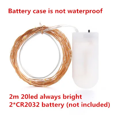 cr2032 2m 10 м 100LED светильник Сказочный светильник на батарейках водонепроницаемый эльф светильник s с пультом дистанционного управления 8 режимов медный провод Рождественский светильник - Испускаемый цвет: cr2032 2m