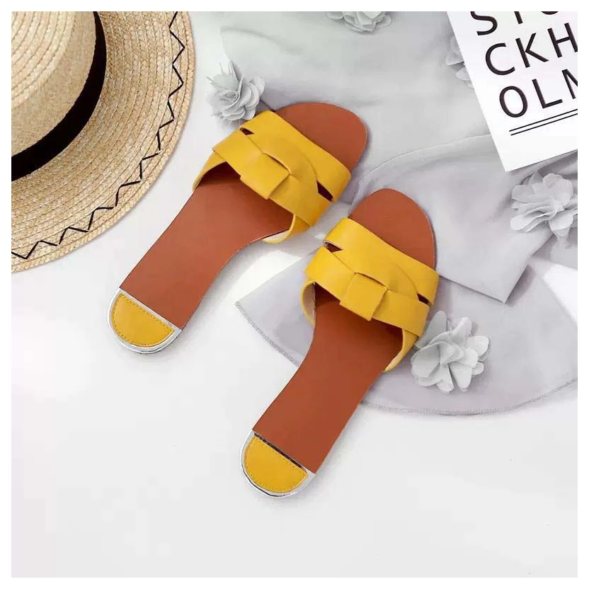 Yellow Г. Новые летние тапочки Женские брендовые шлепанцы, большие размеры 35-41, пляжные вьетнамки с круглым носком, сандалии с узкими ремешками женская обувь - Цвет: Yellow