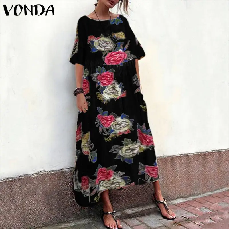 VONDA платье для беременных женские свободные Цветочные Длинные Макси платья фотография материнства фото Femme богемные женские сарафаны S-5XL